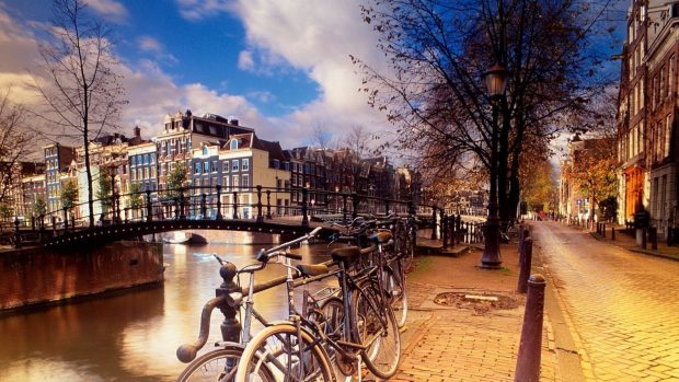 Amsterdam bicycles street night 1920x1080.