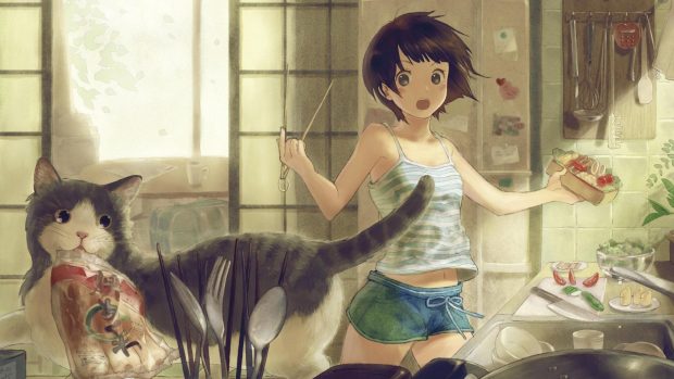 Anime Cat Desktop Background.