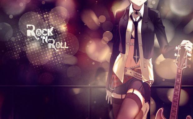Anime rock roll girl guitar bokeh light music 1920x1182.