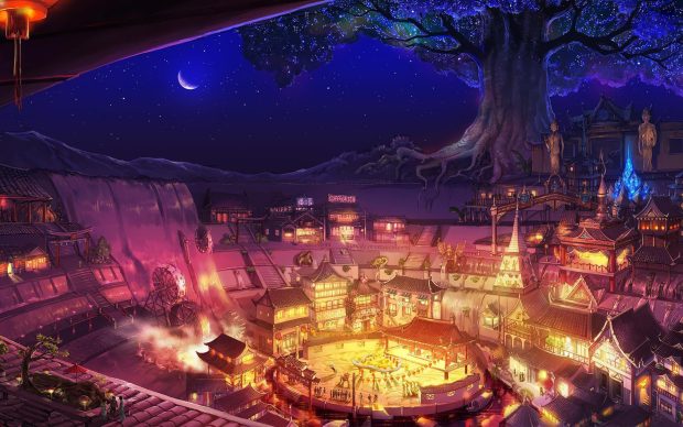 Arena artwork circus fantasy art moon night trees.