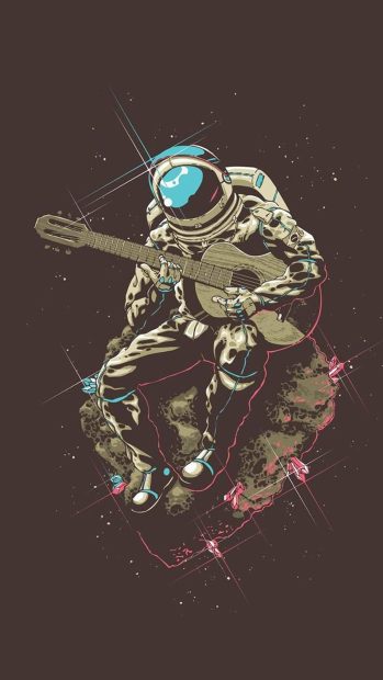 Astronaut with Guitar in Space Iphone Background.