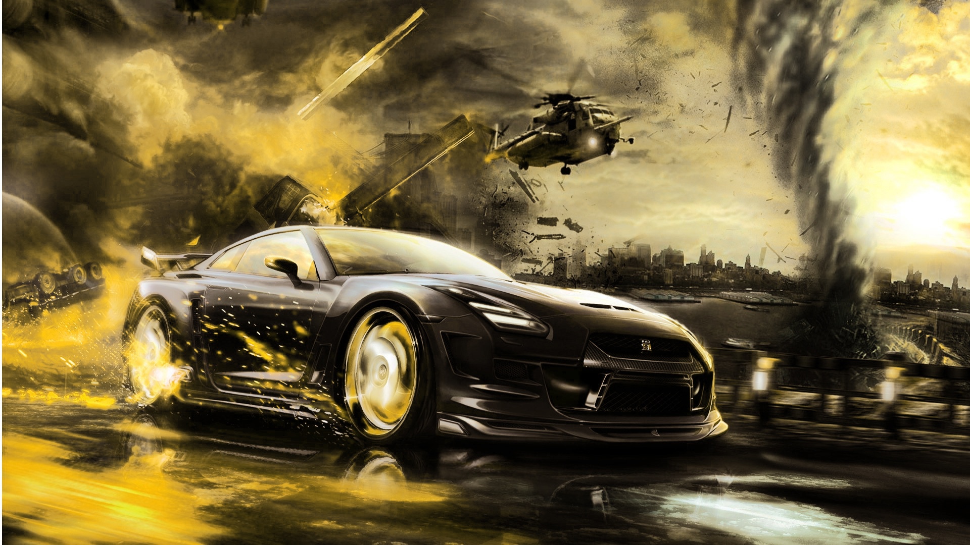 Paper With Plastic Coated Printed 3D Sports Car Wallpaper