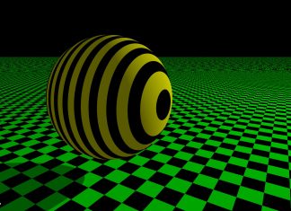 Black yellow sphere green checkerboard.