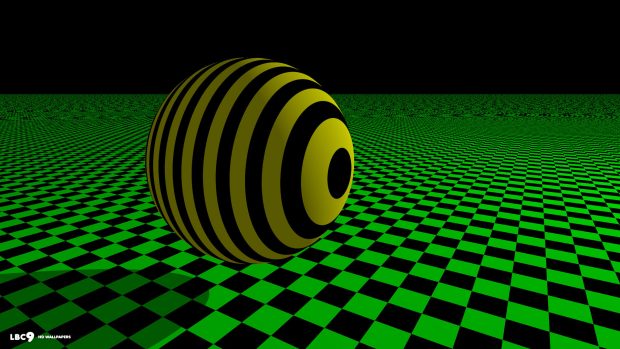 Black yellow sphere green checkerboard.