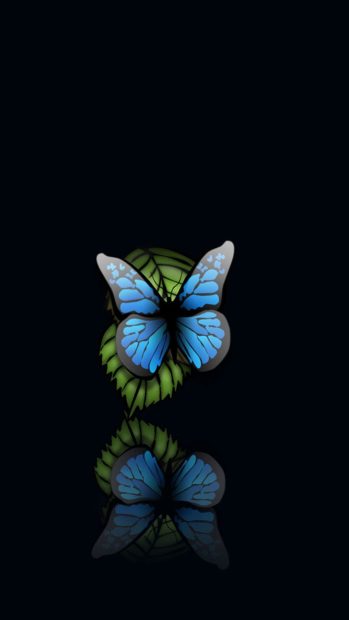 Blue Butterfly Black Background Android Wallpaper 1080x1920.