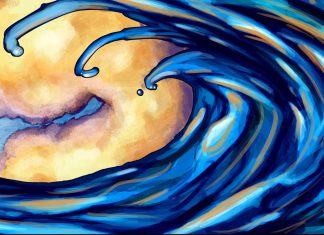 Blue Ocean Waves Artsy Wallpaper for PC.
