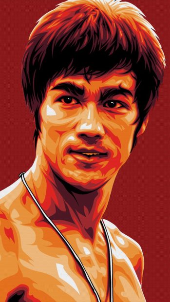 Bruce Lee Art Actor Fighter Red Painting Face Water Color.