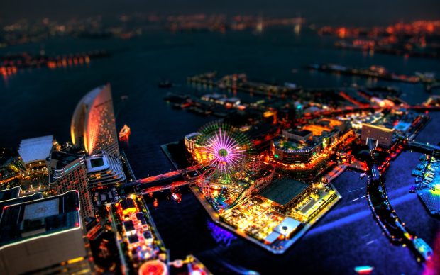 Buildings carnival ferris wheel tilt shift yokohama.