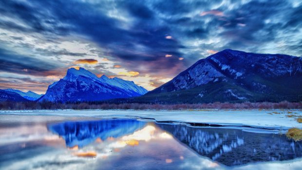 Canada alberta banff mountains reflection 1920x1080.