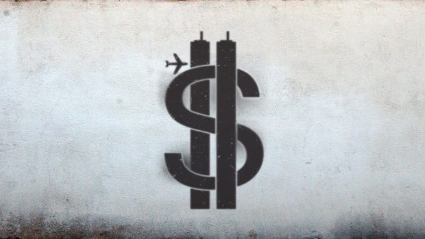 Capitalism dollar sign graffiti twin towers.