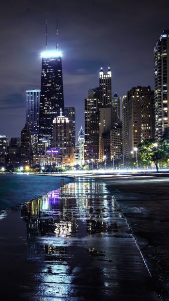 Chicago Illinois USA skyscrapers houses lights 1080x1920.