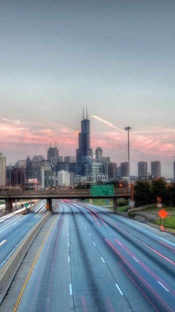 Chicago views at dusk iPhone 7 wallpaper 1080x1920.