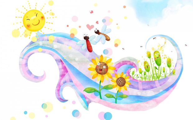 Children sun butterflies flowers smiles curl backgrounds 1920x1200.