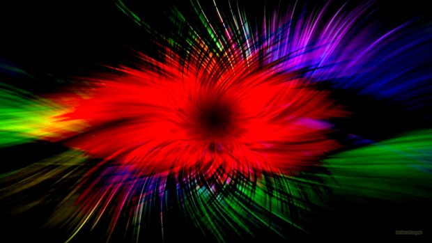 Colorful black wallpaper with abstract red flower.