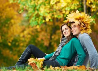 Couple in Love Fall Walk.