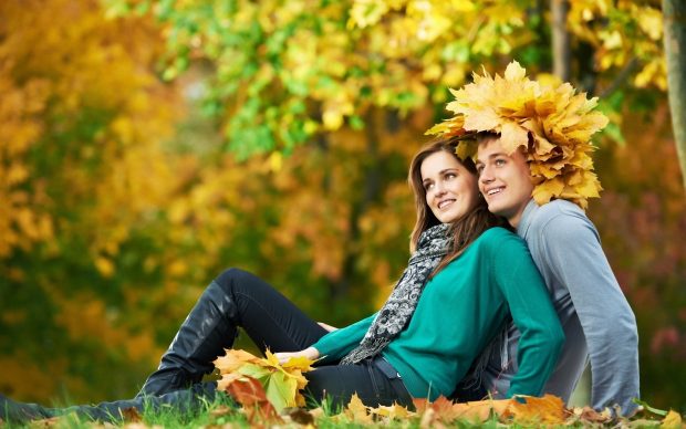 Couple in Love Fall Walk.