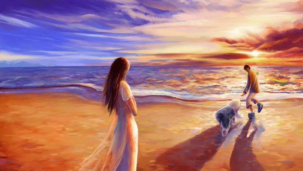 Drawing canvas couple paint dog beach 1920x1080.