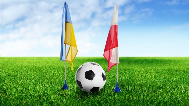 Football ukraine poland ball grass flags 1920x1080.