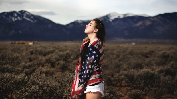 Girl wear american flag hd desktop wallpaper.