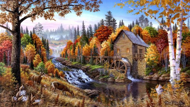 Home in the forest oil painting 1920x1080.