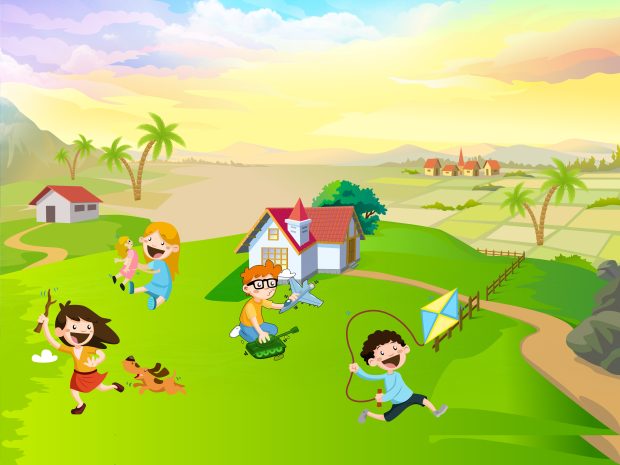 Kids Wallpaper with a lage Ground and Kite.