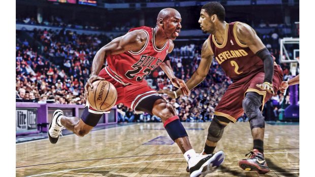 Kyrie Irving vs Michael Jordan 4K Wallpaper.