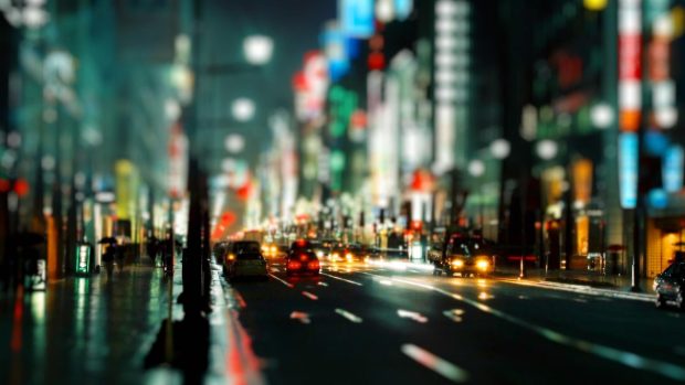 Night city wallpaper blurry cityscape rain unsharp blurred.
