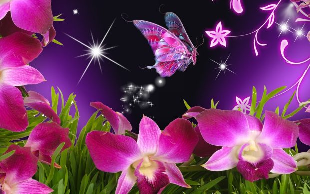 Pink wallpapers stars purple vines sparkle orchid persona orchids bright butterfly firefox flowers.