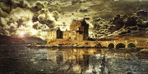 Scotland dark castle dramatic lights travel free wallpaper.
