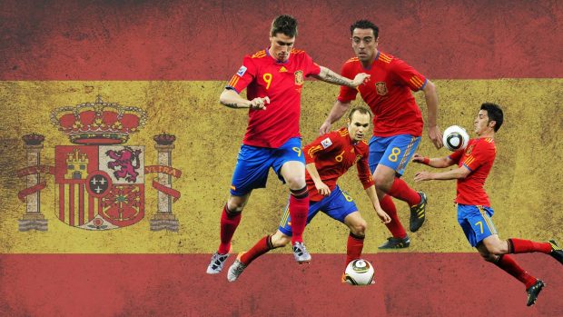 Spain National Football Team And Flag Image.