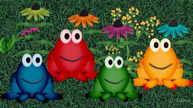Wallpaper widescreen hight resolution floral cute frogs eyes bright color cartoon.