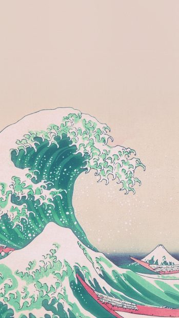 Wave Art Japanese Green Illust Classic iphone wallpaper.