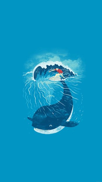 Whale wave animal illust art sea iphone wallpaper.