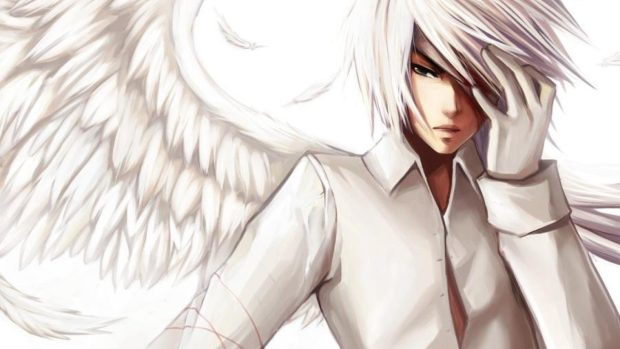 White Anime Boy Angel Wallpaper.