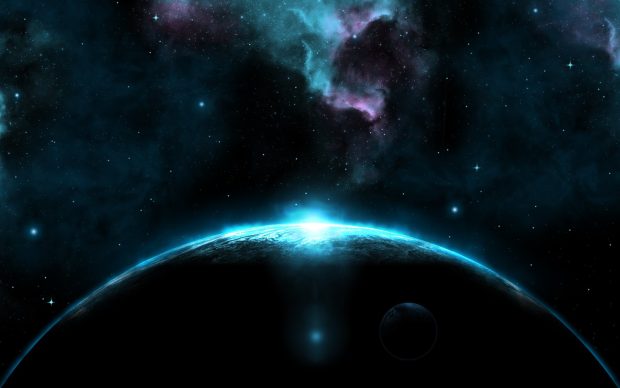 Widescreen planet desktop blue dark giant space wallpaper.