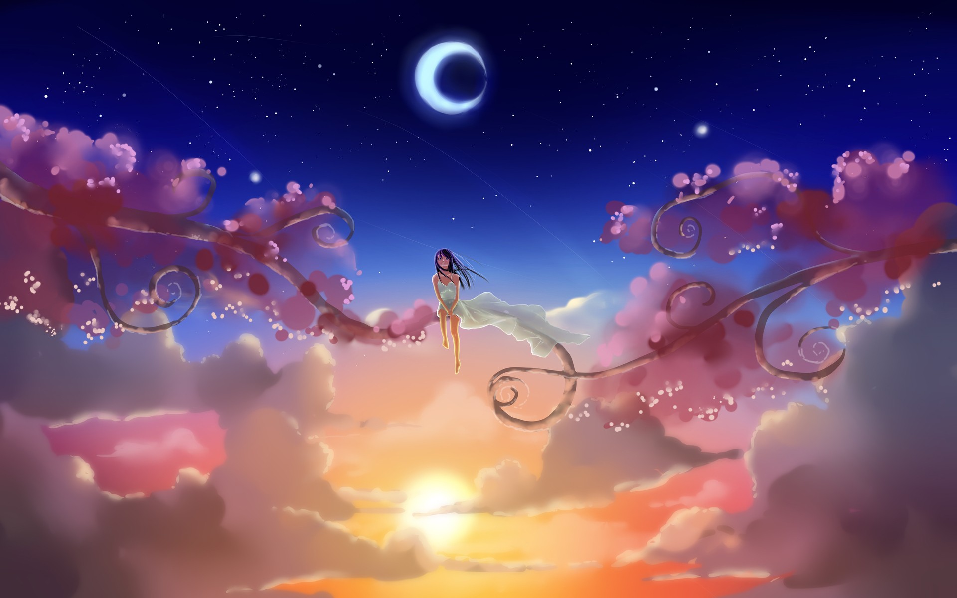 Nét đẹp lãng mạn của một đêm trăng sẽ đưa bạn vào thế giới Anime yêu thích của bạn. Hãy cùng chiêm ngưỡng bức tranh Anime với hình ảnh nền mặt trăng tuyệt đẹp, đưa bạn vào không gian đầy huyền bí và ma mị.