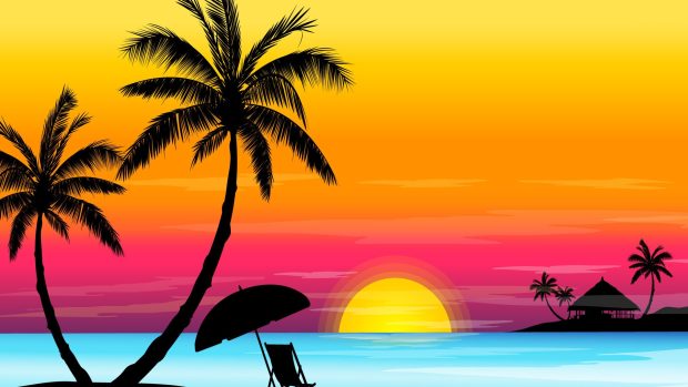 Beach Drawing Wallpaper Hd.