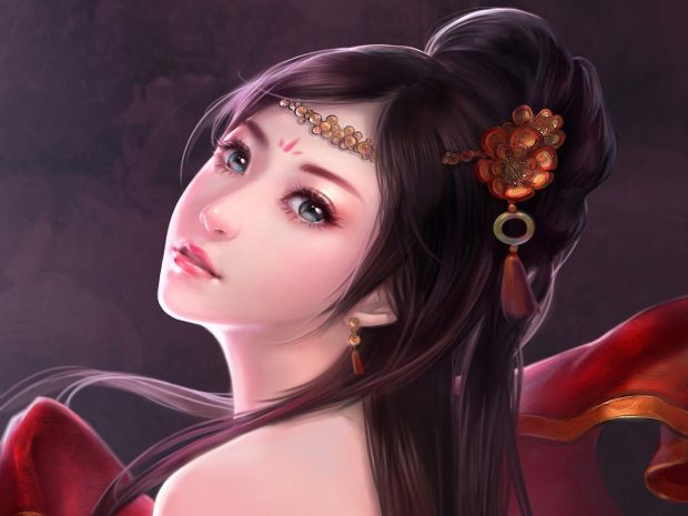 Beautiful fantasy girl painting wallpaper.