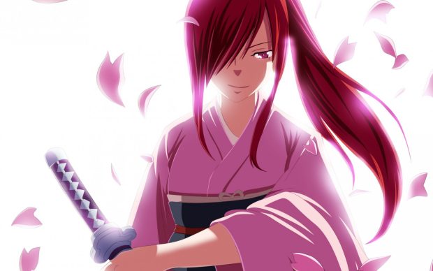 Erza Scarlet Fairy Tail smile arms petals 3840x2400.