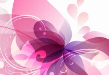 Colorful floral abstract background with pink, purple, and white tones, featuring swirling floral shapes and musical note accents.