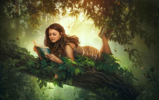 Reading Book Tree Fantasy Girl.
