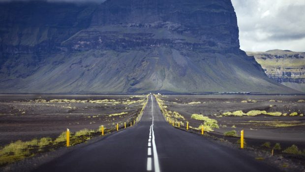 Road alone mountains photography landscape yellow Iceland.