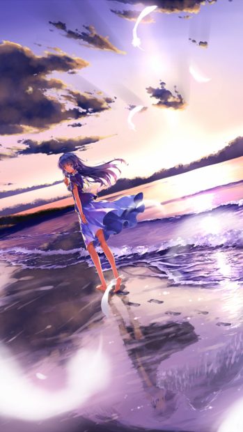 Anime Girl On Beach Picture for Cell Phone.