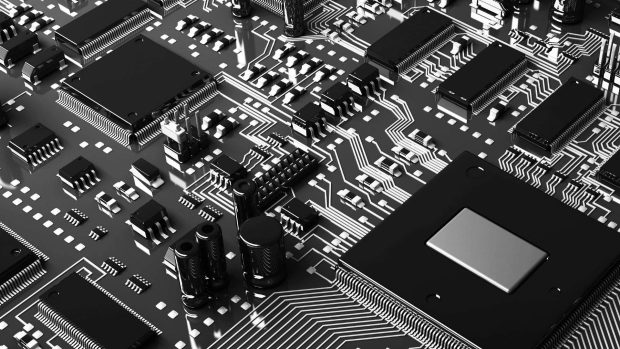 Black and White Circuit Board Background.