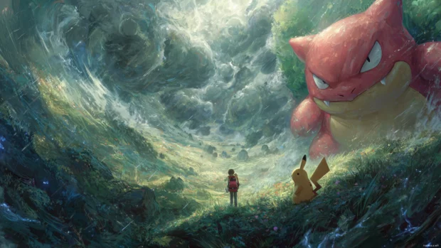 4K cool Pokemon wallpapers highlighting epic battles and stunning landscapes, bringing your desktop to life with vivid imagery.