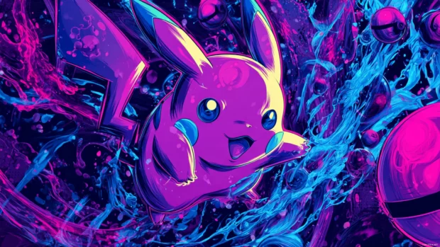 Cool Pokemon wallpapers infused with neon colors and futuristic elements, offering a unique aesthetic for your desktop.