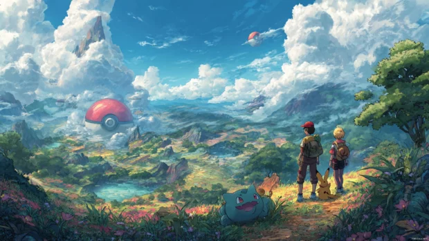 Free download cool Pokemon wallpapers featuring fan favorite characters in exciting landscapes, easily accessible for any Pokemon enthusiast.