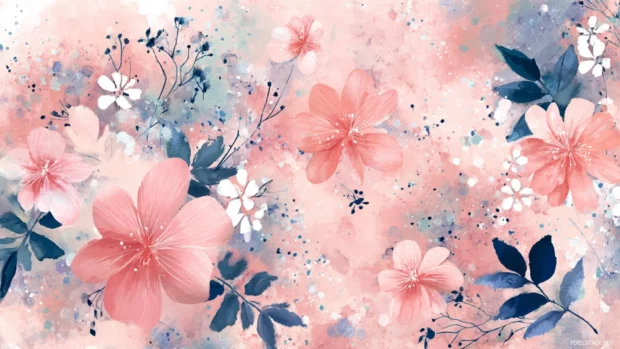 A whimsical watercolor design of mixed flowers with soft tones and light brush strokes, exemplifying artistic floral wallpapers HD, making workspaces feel more inviting.