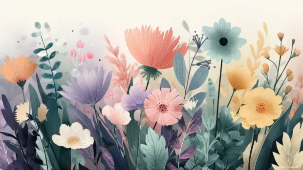 Charming illustrations of wildflowers and greenery, beautifully arranged for gorgeous floral wallpapers HD for Windows, bringing nature closer to your screen.