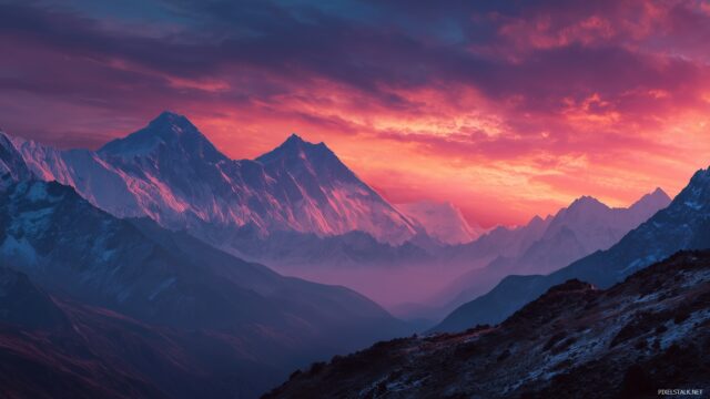 Best Desktop Wallpaper HD Free Download, A Breathtaking Mountain Landscape At Dawn With Vibrant Colors And High Detail
